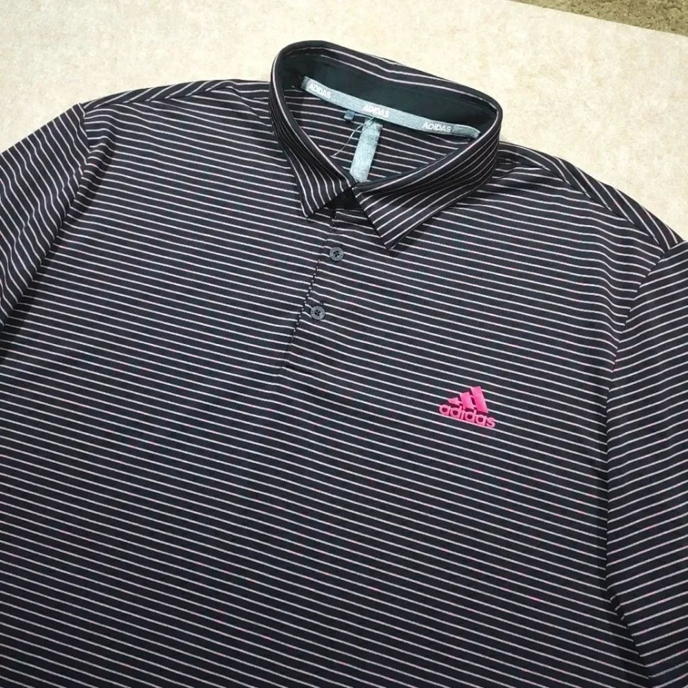 Adidas Men's Golf Black and Pink Ultimate365 Space Dye Polo Shirt #5